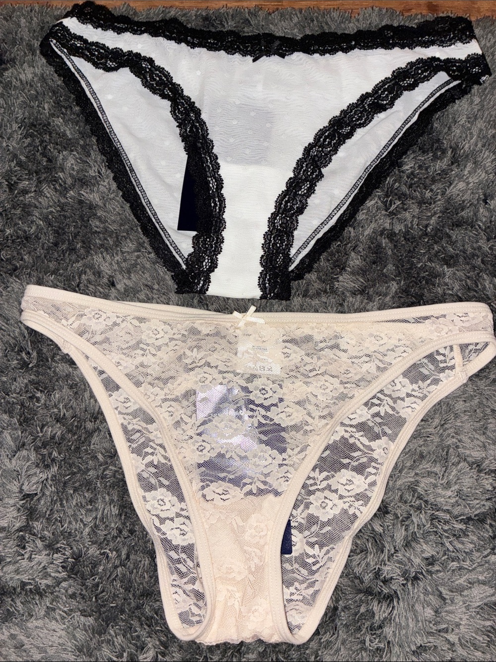 Brandy Melville Lace Bikini Panties - Black Trim White & Light Pink- Sz S